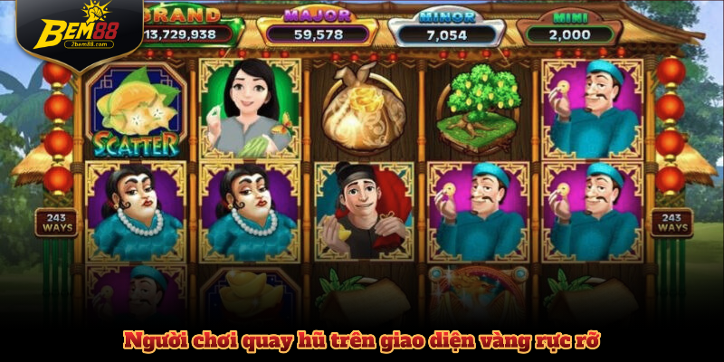 Người chơi quay hũ trên giao diện vàng rực rỡ