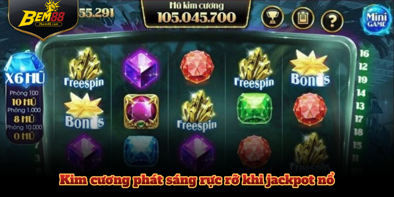 Kim cương phát sáng rực rỡ khi jackpot nổ
